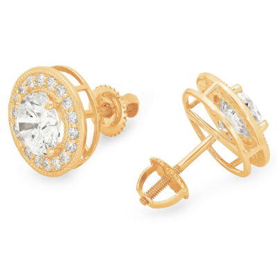 Pre-owned Pucci 1.18 Ct Round Simulated Halo Stud Solitaire Earrings 14k Yellow Gold Screw Back In D