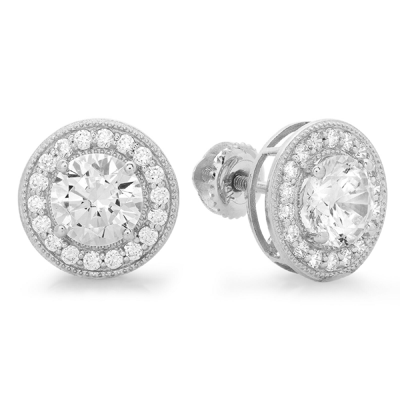 Pre-owned Pucci 1.18 Round Cut Simulated Halo Stud Solitaire Earrings 14k White Gold Screw Back In D