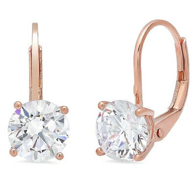 Pre-owned Pucci 1.0 Ct Round Cut Created White Sapphire Drop Dangle Earrings Solid 14k Rose Gold