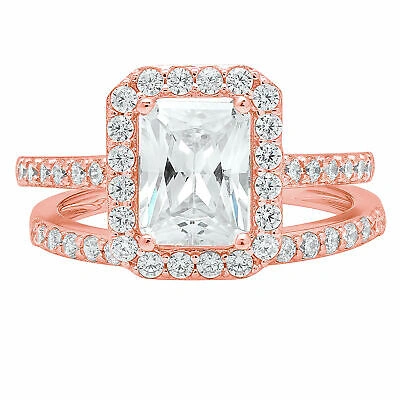 Pre-owned Pucci 2.20 Ct Emerald Cut Halo Wedding Engagement Bridal Ring Band Set 14k Rose Gold In White/colorless