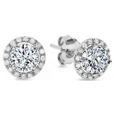 Pre-owned Pucci 1.8ct Round Cut Simulated Stud Halo Solitaire Earrings 14k White Gold Screw Back In D