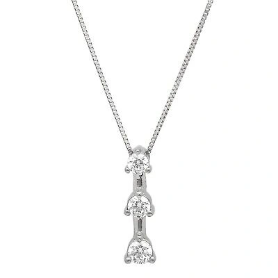 Pre-owned Pucci 0.15ct Round Cut Simulated Solitaire 3-stone Pendant 14k White Gold + 16" Chain In D