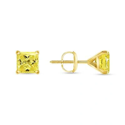 Pre-owned Shine Brite With A Diamond 2.25 Ct Princess Canary Earrings Studs Solid 14k Yellow Gold Screw Back Martini