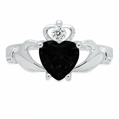 Pre-owned Pucci 1.55 Irish Celtic Claddagh Real Onyx Classic Designer Ring Solid 14k White Gold