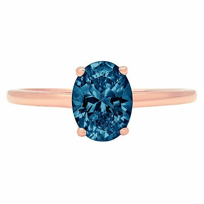 Pre-owned Pucci 1.0ct Oval Designer Statement Bridal Classic Royal Blue Topaz Ring 14k Rose Gold
