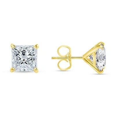 Pre-owned Shine Brite With A Diamond 6 Ct Princess Cut Earrings Studs Real Solid 14k White Gold Push Back Martini In White/colorless