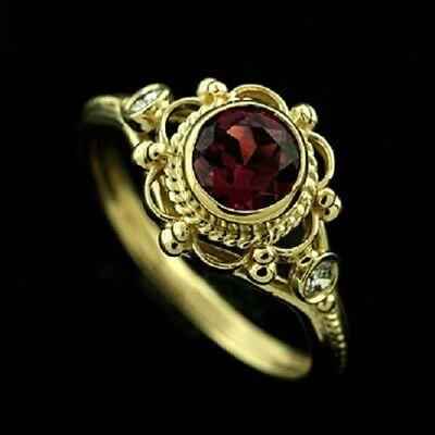 Pre-owned P&p Luxury Victorian Style Diamond Round Pink Tourmaline Engagement Ring 18k Yellow Gold In Red