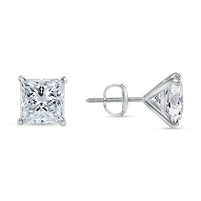 Pre-owned Shine Brite With A Diamond 2.50 Ct Princess Cut Earrings Studs Real 14k White Gold Screw Back Martini In White/colorless