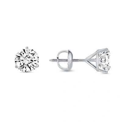 Pre-owned Shine Brite With A Diamond 3 Ct Round Cut Earrings Studs Solid Real 18k White Gold Screw Back Martini In White/colorless
