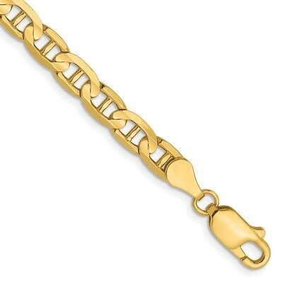 Pre-owned Skyjewelers Real 14k Yellow Gold 4.5mm Concave Anchor Chain Bracelet; 7 Inch; Women & Men