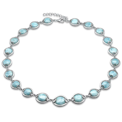 Pre-owned Zaib Jewelry Elegant Natural Larimar .925 Sterling Silver Necklace 16" + 1.5" Ext
