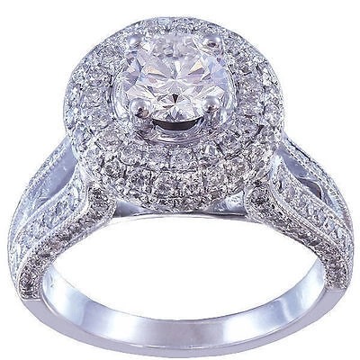 Pre-owned Halo 14k White Gold Round Cut Diamonds Engagement Ring Deco Bridal Natural  1.60