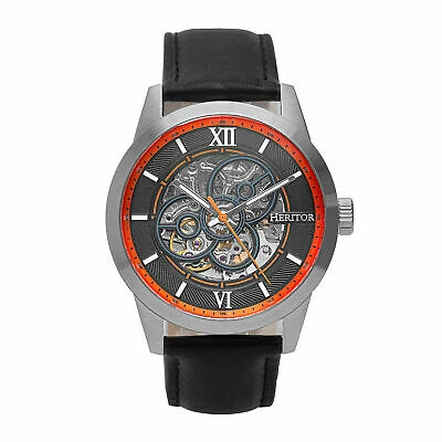 Pre-owned Heritor Automatic Jonas Leather-band Skeleton Watch - Silver/orange
