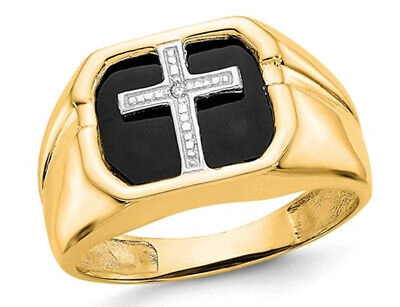 Pre-owned Harmony Mens 14k Yellow Gold Cross Rings With Black Onyx