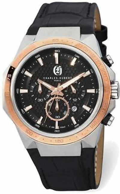 Pre-owned Charles-hubert Mens Charles Hubert Stainless Steel Chronoblack Dial Solar-powered Watch