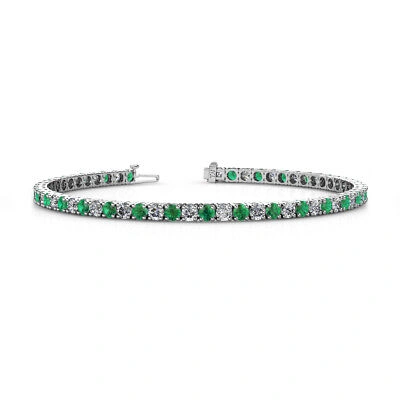 Pre-owned Trijewels Emerald And Diamond Womens Eternity Tennis Bracelet 4.62 Ctw 14k Gold Jp:122875 In G-h