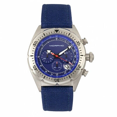 Pre-owned Morphic M53 Series Chronograph Fiber-weaved Leather-band Watch +date-silver/blue