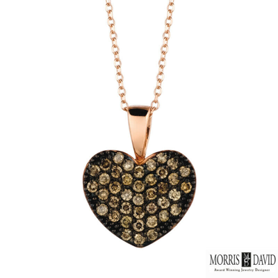 Pre-owned Morris 0.40 Carat Champagne Diamond Heart Necklace 14k Rose Gold 18'' Chain