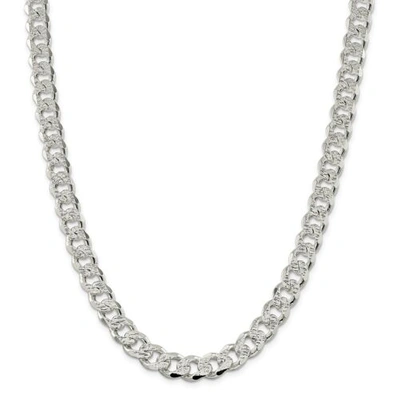 Pre-owned Accessories & Jewelry Sterling Silver 10.5mm Pave Diamond Cut Curb Chain W/ Lobster Clasp 20" - 26"