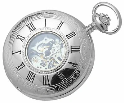 Pre-owned Woodford Reserve Woodford Skeleton Half Hunter Mechanical Pocket Watch - Silver