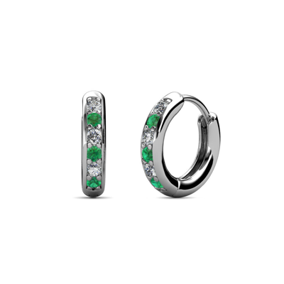Pre-owned Trijewels Emerald And Diamond Womens Hoop Earrings 1/4 Ctw 14k Gold Jp:36601 In G-h