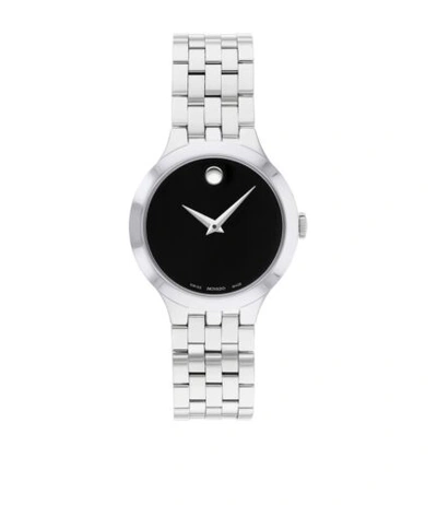 Pre-owned Movado Brand  Women's Veturi Black Dial Stainless Steel 28mm Watch 0607418
