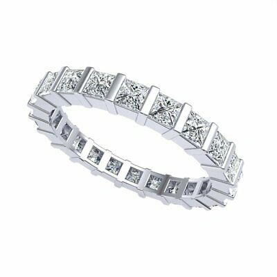 Pre-owned Jewelwesell Natural 2.10 Ct Princess Diamond Bar Set Eternity Band Ring 14k White Gold I Si2