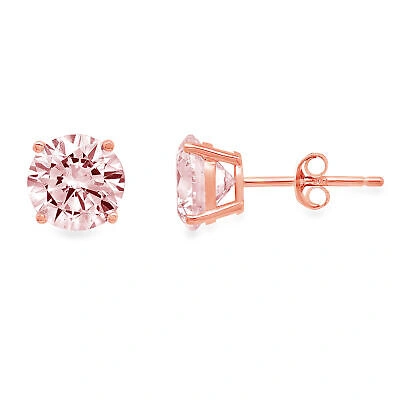 Pre-owned Pucci 0.20 Ct Round Cut Pink Simulated Diamond Stud Earrings 14k Rose Gold Push Back