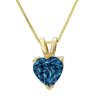 Pre-owned Pucci 2.0ct Heart Cut London Blue Topaz Pendant Necklace 18" Chain Box 14k Yellow Gold In D