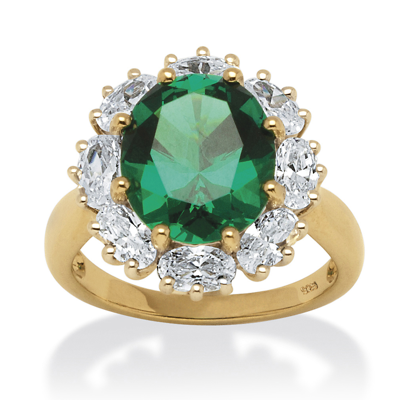 Pre-owned Palmbeach Jewelry Created Emerald 18k Gold Over .925 Silver Halo Ring In Green