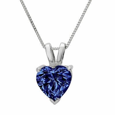Pre-owned Pucci 0.5 Ct Heart Cut Simulated Blue Tanzanite Stone Pendant 18" Chain 14k White Gold In D