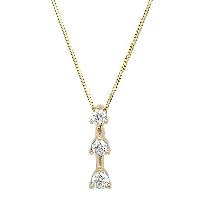 Pre-owned Pucci 0.25ct Round Cut Simulated Solitaire 3-stone Pendant 14k Yellow Gold + 16" Chain In D