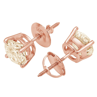 Pre-owned Pucci 3.0 Ct Round Cut Solitaire Natural Morganite Stud Earrings Real 14k Rose Gold In D