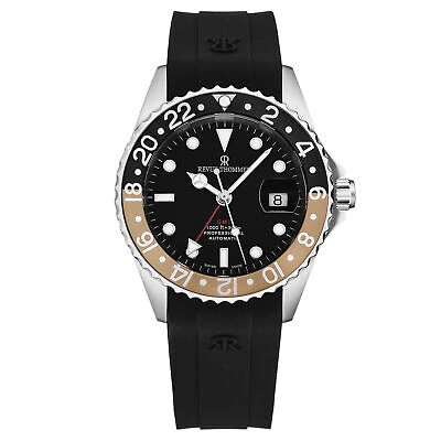 Pre-owned Revue Thommen Men's 'diver' Black Dial Black And Beige Bezel Gmt 17572.2832