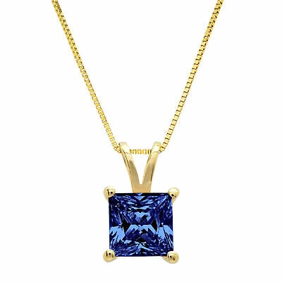 Pre-owned Pucci 2 Ct Princess Blue Tanzanite Pendant Necklace 16 Gift Chain 14k Yellow Gold