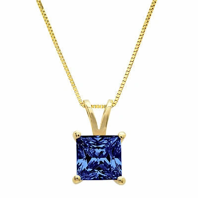 Pre-owned Pucci 2.50ct Princess Tanzanite Simulated Pendant Necklace 16" Chain 14k Yellow Gold In D