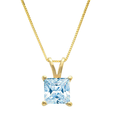 Pre-owned Pucci 1.5ct Princess Cut Natural Aquamarine Pendant Necklace 18" Chain 14k Yellow Gold In D