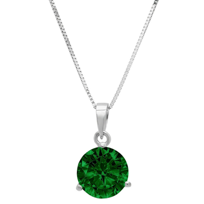 Pre-owned Pucci 2 Round Emerald Simulated Martini Solitaire Pendant 18" Chain 14k White Gold In Green