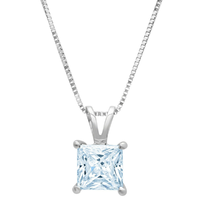 Pre-owned Pucci 2.50ct Princess Cut Natural Aquamarine Pendant Necklace 16" Chain 14k White Gold In D