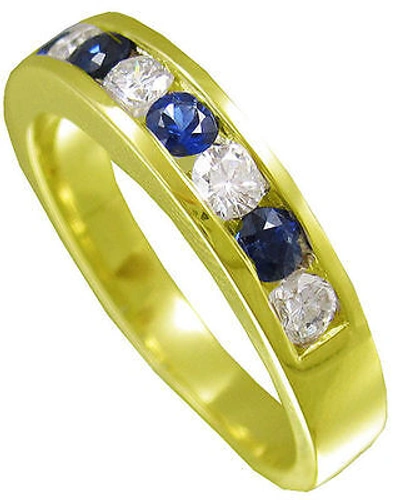 Pre-owned Handmade 14k Yellow Gold Round Cut Diamond And Sapphire Men's Band Channel Set 1.00ctw In White