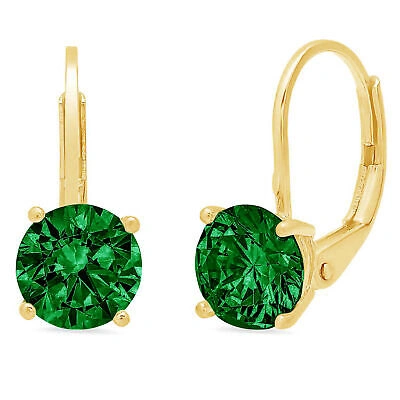 Pre-owned Pucci 3.0 Ct Round Cut Green Simulated Emerald Drop Dangle Earrings 14k Yellow Gold
