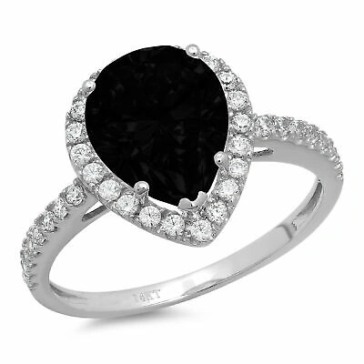 Pre-owned Pucci 2.45 Pear Cut Halo Natural Onyx Promise Bridal Wedding Ring Solid 14k White Gold In D