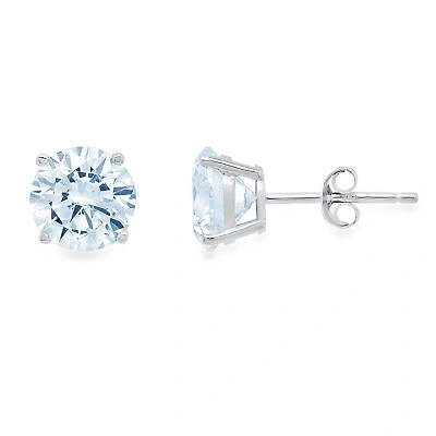 Pre-owned Pucci 3.0ct Round Cut Natural Aquamarine Stud Earrings Real 14k White Gold Push Back In D