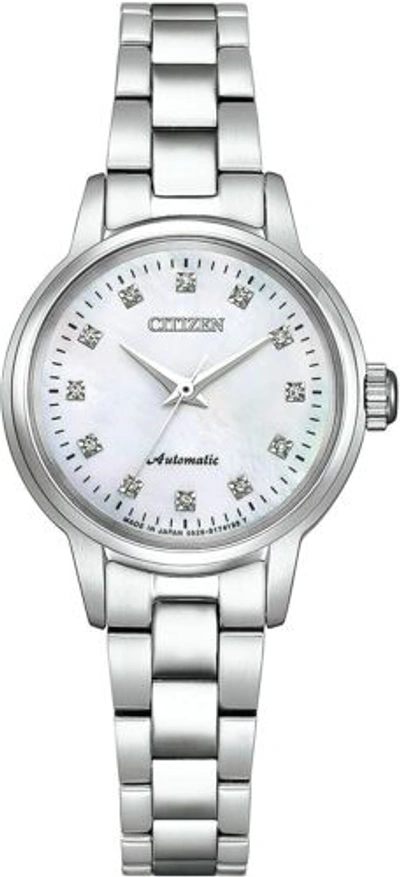Pre-owned Citizen Collection Ladies Watch Mechanical 12 Point Diamond Silver Pr1030-57d
