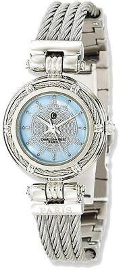 Pre-owned Charles-hubert Charles Hubert Chrome Finish Mop Dial Stainless Steel Wire Bangle Watch