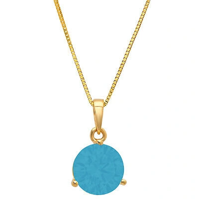 Pre-owned Pucci 2ct Round Turquoise Simulated Martini Pendant Necklace 18" Chain 14k Yellow Gold
