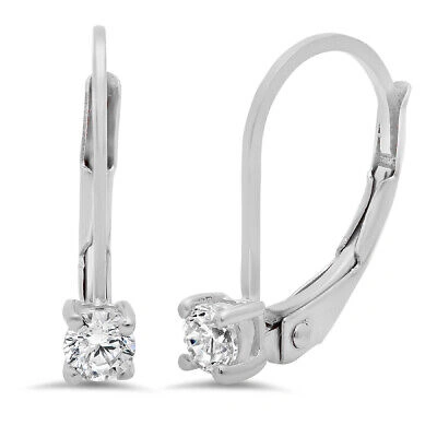 Pre-owned Pucci 0.20ct Round Vvs1 Synthetic White Sapphire Drop Dangle Earrings 14k White Gold