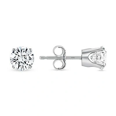 Pre-owned Shine Brite With A Diamond 1.25 Ct Round Lab Created Grown Diamond Earrings 14k White Gold F/vs Crown Push In White/colorless
