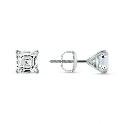 Pre-owned Shine Brite With A Diamond 2 Ct Princess Cut Earrings Studs Real Solid 14k White Gold Screw Back Martini In White/colorless