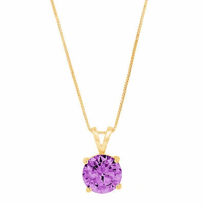 Pre-owned Pucci 3 Ct Round Alexandrite Simulated Solitaire Pendant 18" Chain 14k Yellow Gold In Purple